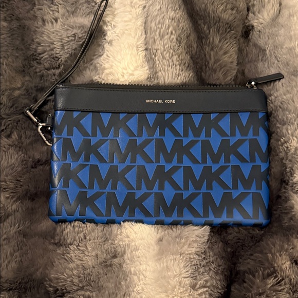 Michael Kors Handbags - Michael Kors Blue and Black Logo Wristlet